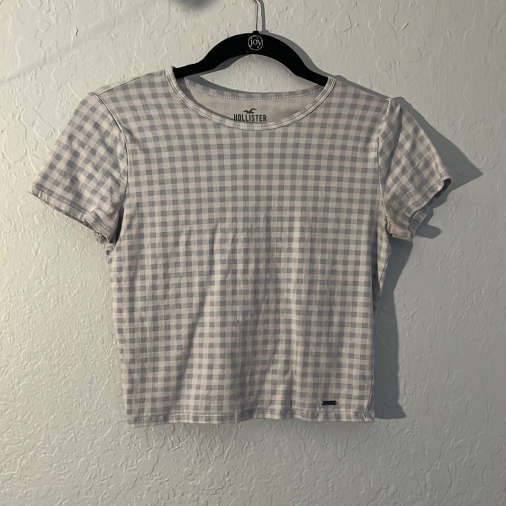 Light blue plaid Hollister Baby tee crop top